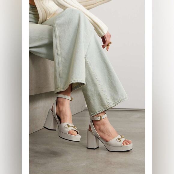 Gucci Mystic White Quentin Lady horsebit open toe platform sandals EU 39.5 - Picture 2 of 11